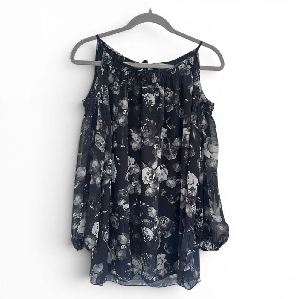 Max Studio Floral Cold Shoulder Chiffon Blouse